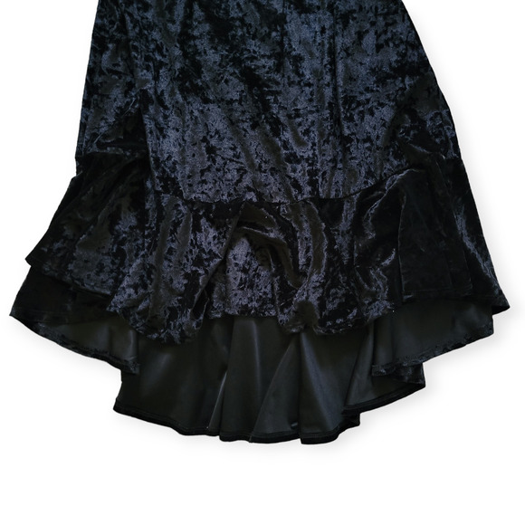 Lularoe Maurine Black Velvet High Neck Ruffle Hem 3/4 Bell Sleeve Dress Sz M - Picture 9 of 9